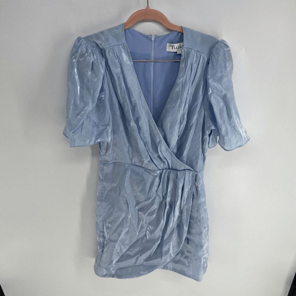 Elliatt Wrap Mini Women Light Blue Shimmer Preown Short Sleeve Mini Dress Large